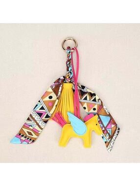 Yellow Horse & Tassel Charm w/ Twilly Scarf Bag Charms